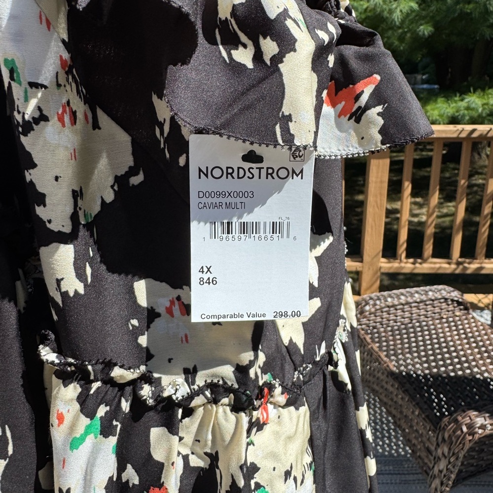 Joie Black/White Floral Mini Summer Ruffle Dress Spaghetti Strap Plus Size 4X - Picture 5 of 14
